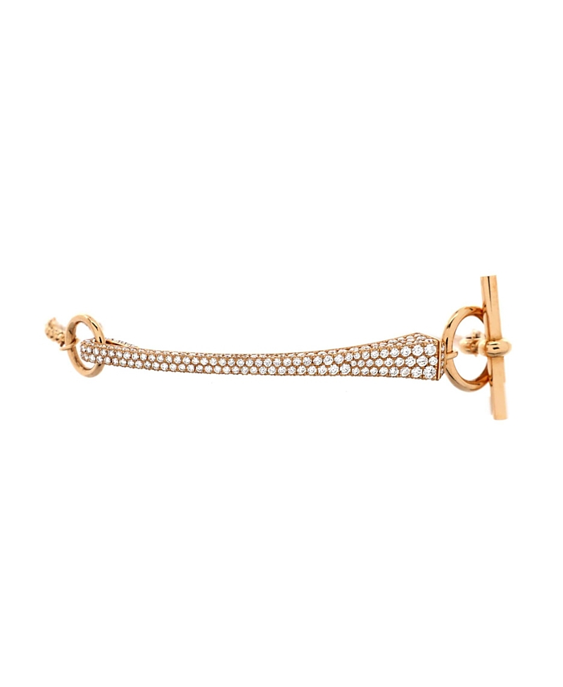 PRE-OWNED HERMES Pre-owned Hermes Clou De Forge Chain Bracelet 18k Rose Gold With Pave Diamonds In Pink