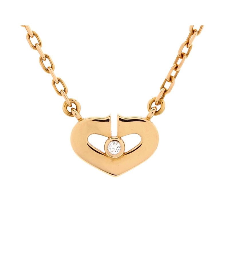 PRE-OWNED CARTIER Pre-owned Cartier Xs C Heart De Cartier Pendant Necklace 18k Rose Gold With Diamond, 13 - 14.75"