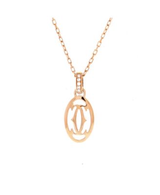  Logo Double C Pendant Necklace 18K Rose Gold with Diamonds, 15 - 16.25"