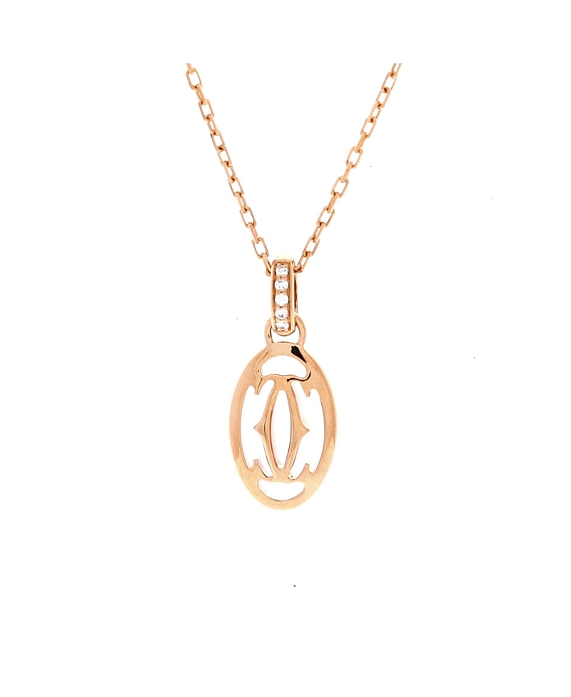 Click to view more detailed imagery on our partner's website Pre-owned Pre-owned Cartier Cartier Logo Double C Pendant Necklace 18k Rose Gold With Diamonds, 15 - 16.25"