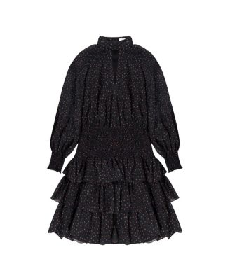  Dash Print Tiered Mini Dress