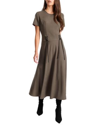Octavia Short Sleeve Dress with Leather Lacing Detail