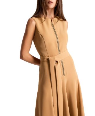 Sunny Sleeveless Midi Dress with Front Zipper in Stretch Crepe