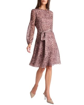 Rovela Long Sleeve Fit and Flare Dress in Paisley Printed Georgette