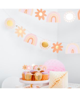  Boho Rainbow Birthday Garland, Set of 16 Pieces and Hanging Twine - Ages 5-7