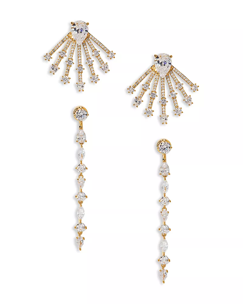 Nadri Bonne Annee Cubic Zirconia Multi Row Jacket Earrings