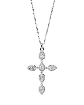 Crushed Cubic Zirconia Halo Cross Pendant Necklace, 22"