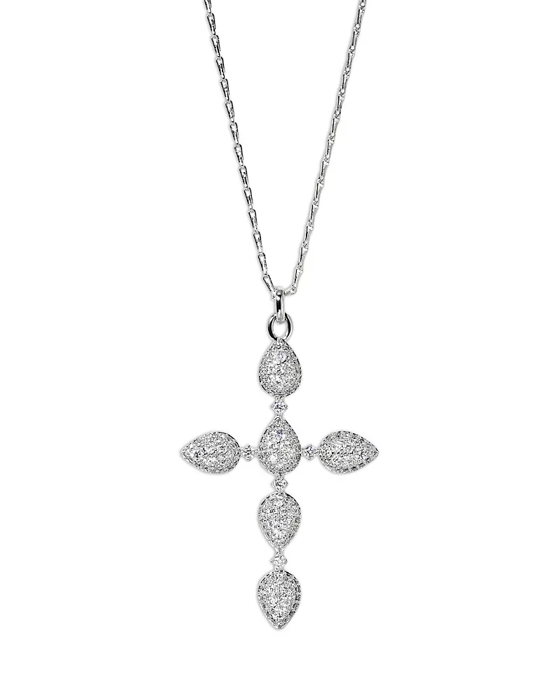 Nadri Crushed Cubic Zirconia Halo Cross Pendant Necklace, 22
