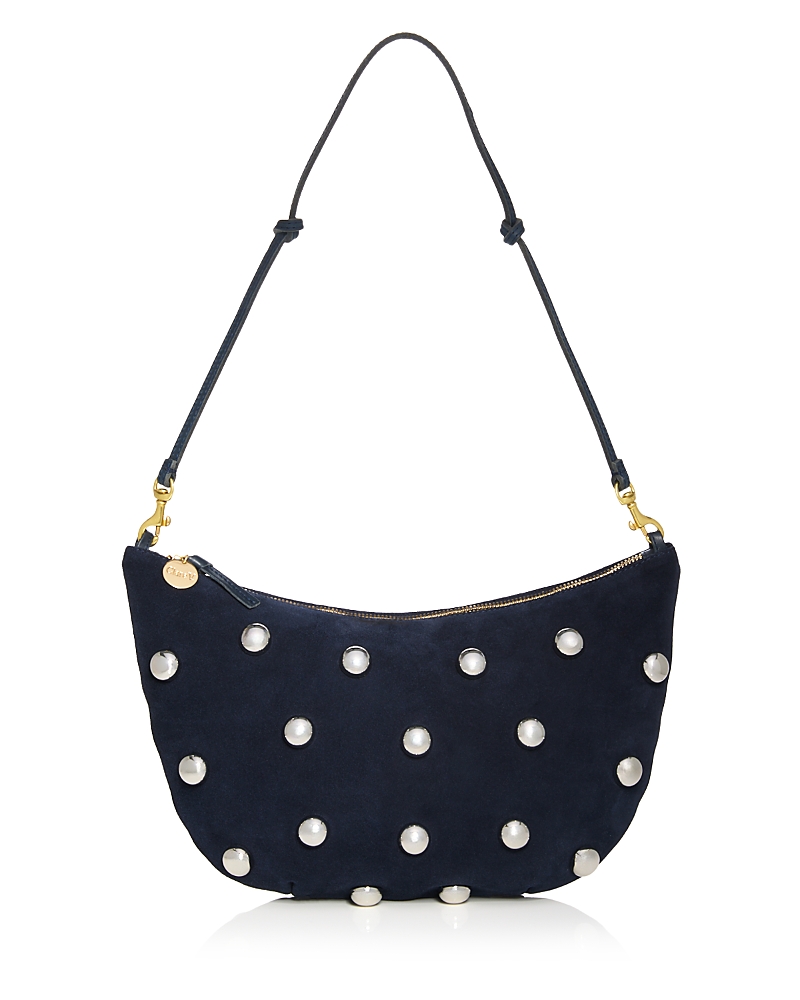 Clare V Lune Small Studded Suede Shoulder Bag In Blue