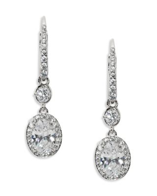 Maiden Cubic Zirconia Oval Halo Drop Earrings