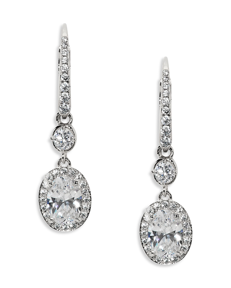 Nadri Maiden Cubic Zirconia Oval Halo Drop Earrings In Metallic