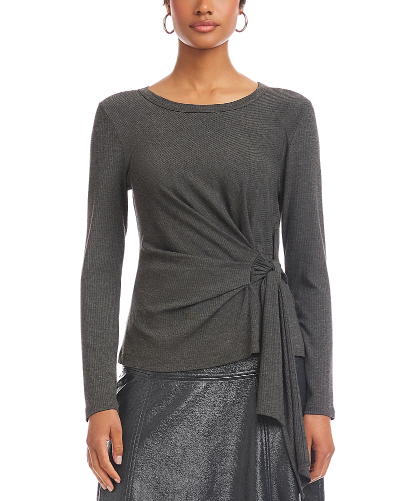 Fifteen Twenty Addy Side Knot Knit Top In Gray