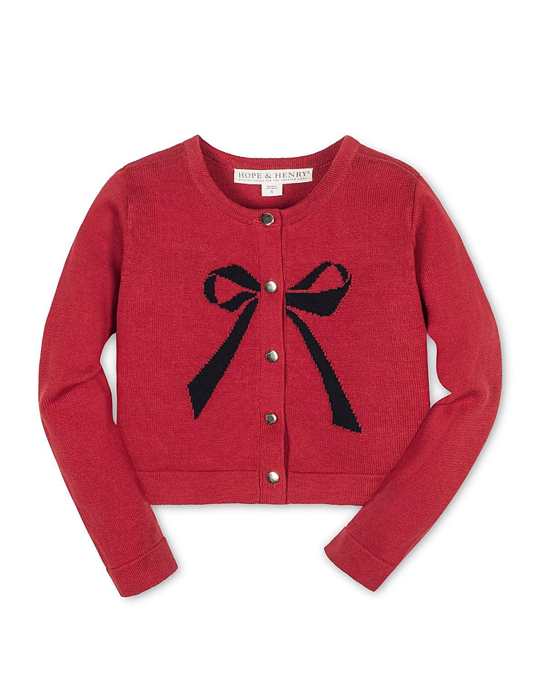 Hope & Henry Kids' Organic Bow Intarsia Sweater Cardigan In Red