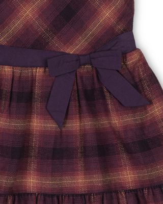 Girls' Organic Puff Sleeve Tiered Flannel Dress with Sash - Little Kid, Big Kid
