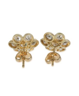  Vintage Flower Cluster 18k Yellow Gold Earrings
