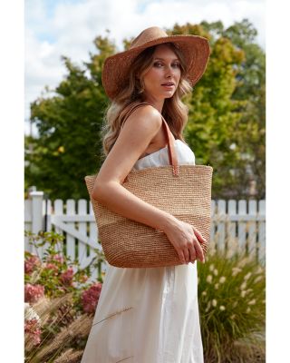 Montauk Color Block Raffia Tote