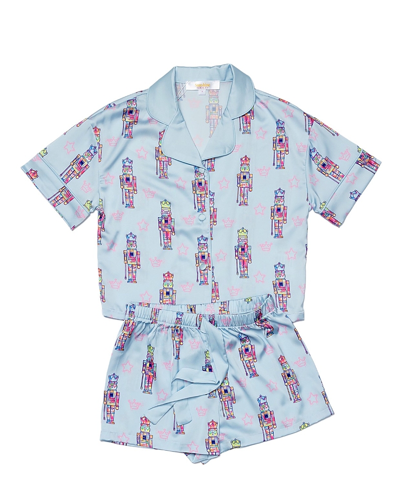 Sunshine Society Girls' Silky Graffiti Nutcracker Short Sleeve Shorts Set - Big Kid In Blue
