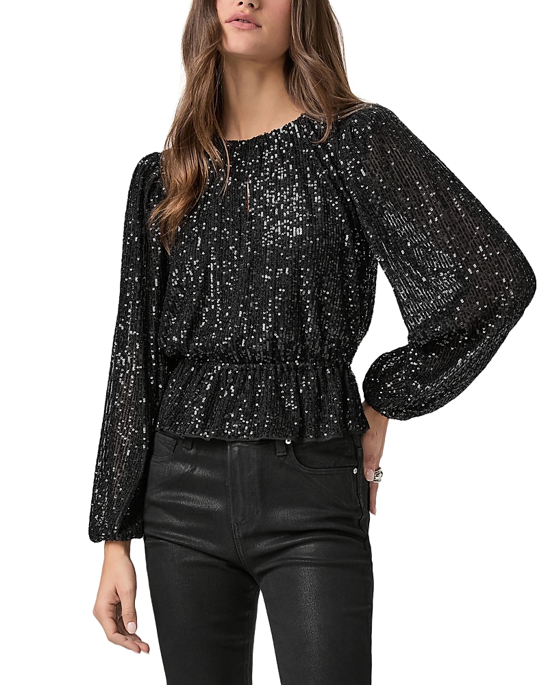 Paige Vilma Sequin Peplum Top In Black
