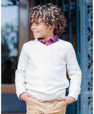 Boys&#39; Organic Long Sleeve V-Neck Cable Sweater - Little Kid, Big Kid