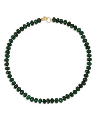 9K Yellow Gold Dyed Green Jade Evergreen Collar Necklace, 16"