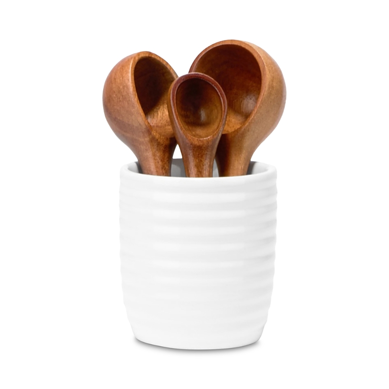 Nambe Breaking Bread Measuring Spoons And Canister, Set Of Four In White