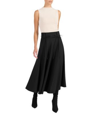 ASTER Full Midi Skirt with Leather Lacing Detail