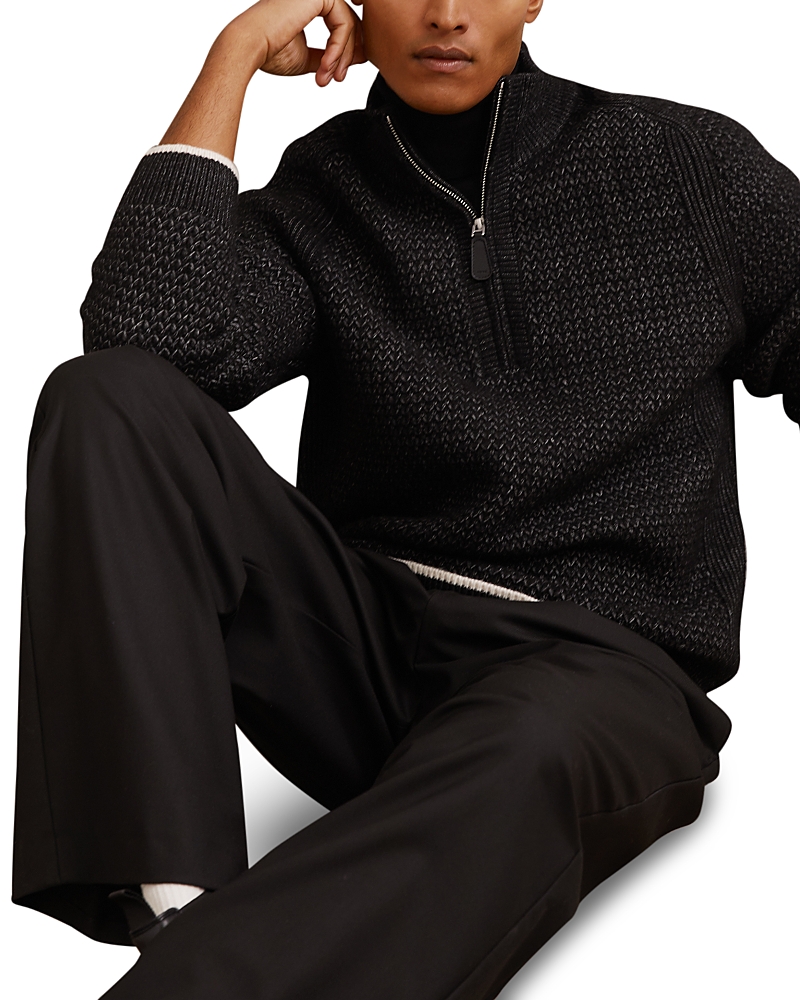 Reiss Stockdale Long Sleeved Half Zip Brushed Ribbed Sweater In Black