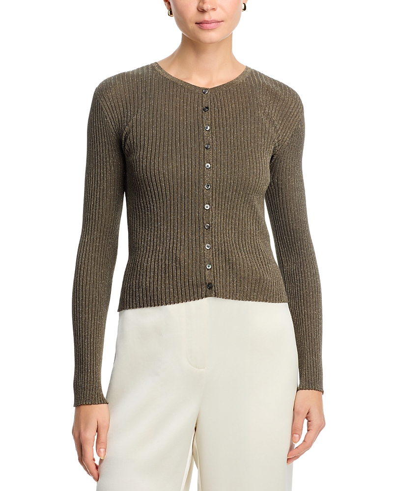 Leset Blake Rib Crew Cardigan In Green