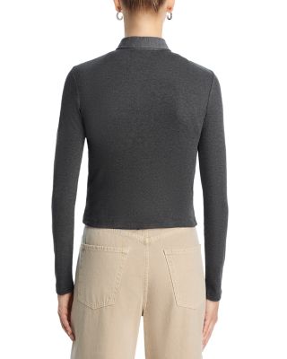 Amee Luxe Rib Long Sleeve Button Polo