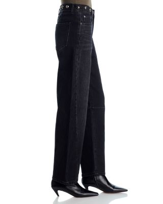 Samo High Rise Straight Jeans in Black Stone Studded
