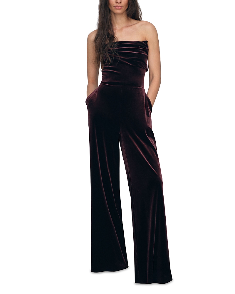 Reiss Petite Andria Strapless Velvet Jumpsuit In Burgundy