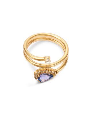  Tanzanite & Diamond Halo Bypass Ring in 14K Yellow Gold