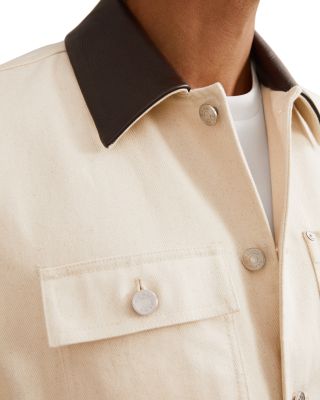 Clapper Long Sleeved Denim Leather Collar Worker Jacket