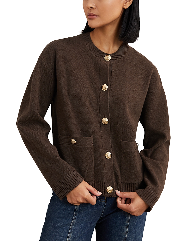 Reiss Olive Wool & Cashmere Cardigan In Brown