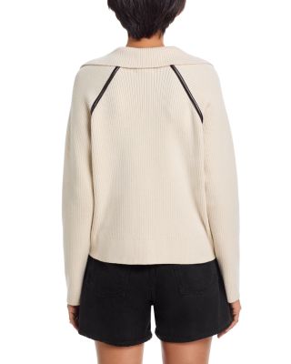 Caterina Faux Leather Trim Polo Sweater