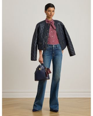 Striped Cotton Broadcloth Tie Neck Shirt