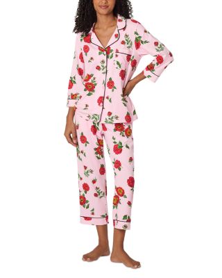 Falling Blooms Three Quarter Sleeve Cropped Pajama Set