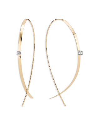 14K Yellow Gold Diamond Upside Down Hoop Threader Earrings