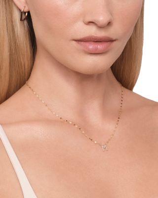 14K Yellow Gold Diamond Initial M Pendant Necklace, 18"