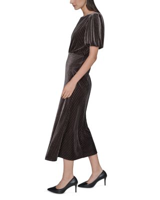 Velvet Pinstriped Midi Dress