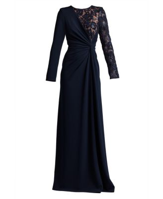 Devika Embroidered Twist-Drape Gown