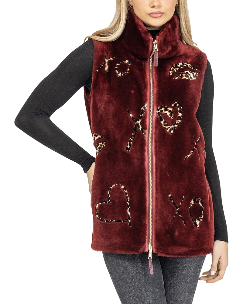 Gorski Reversible Shearling Zipper Vest In Burgundy