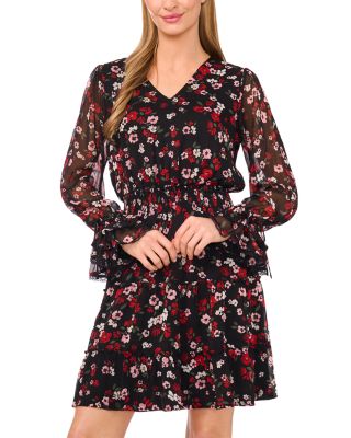 V Neck Balloon Sleeve Dress