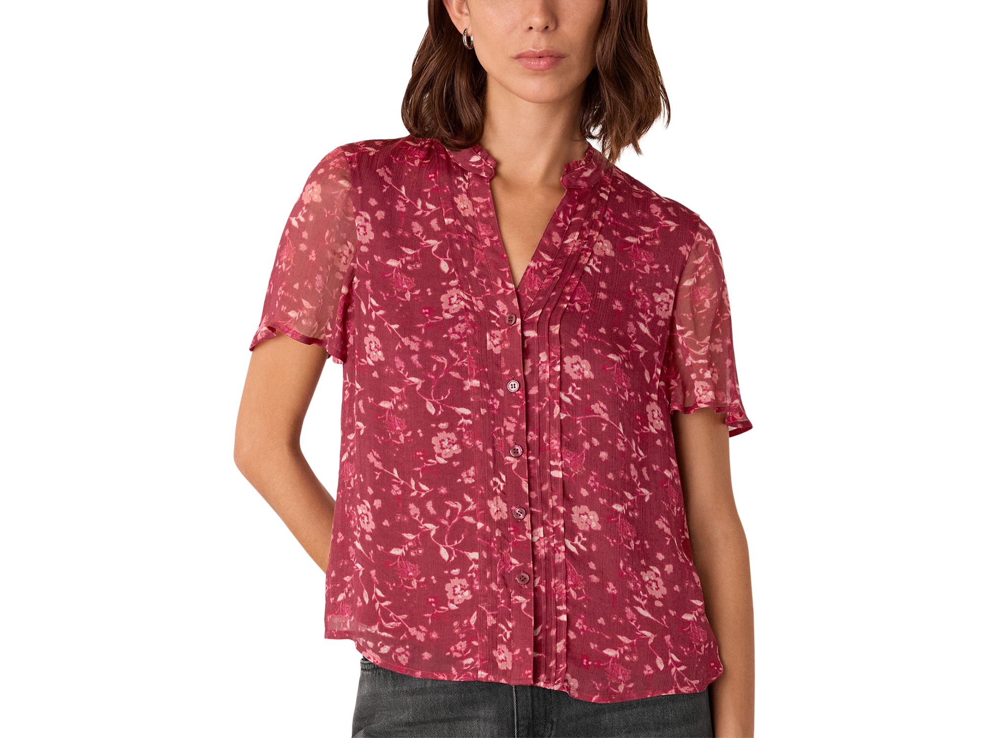 Ditsy Floral Split Neck Blouse - Image 1