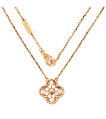  Vintage Alhambra Pendant Necklace 18K Rose Gold and Diamonds, 17 - 18.75"