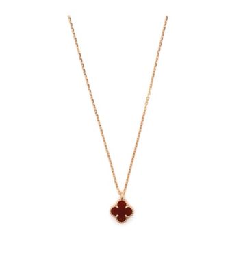  Sweet Alhambra Pendant Necklace 18K Rose Gold and Carnelian, 15.25 - 16"