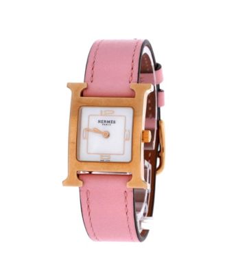 Heure H Quartz Watch in Plated Metal and Leather with Mother of Pearl 25mm