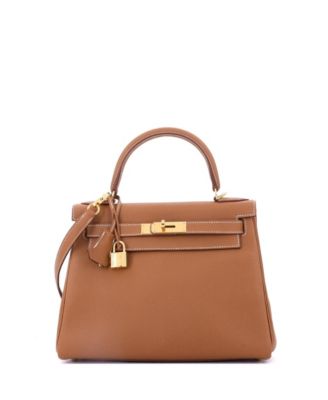 Kelly 28 Handbag Brown Togo with Gold Hardware