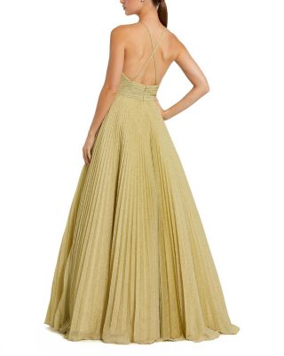 Shimmering Pleated Georgette High Neck Gown