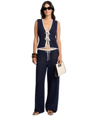  Linen Knit Tie Front Tank Top